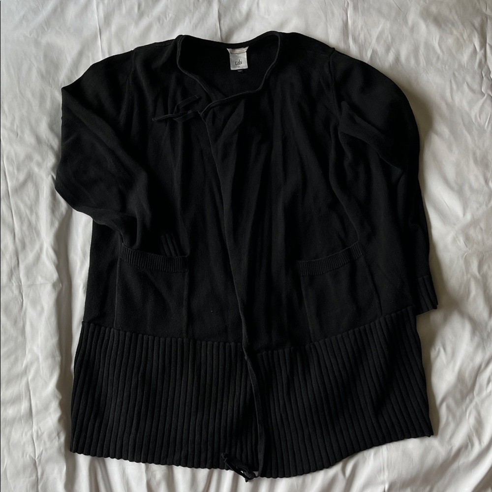 Black Long Cardigan w/Pockets Excellent Pre-Owned Tie Closure Women’s XL